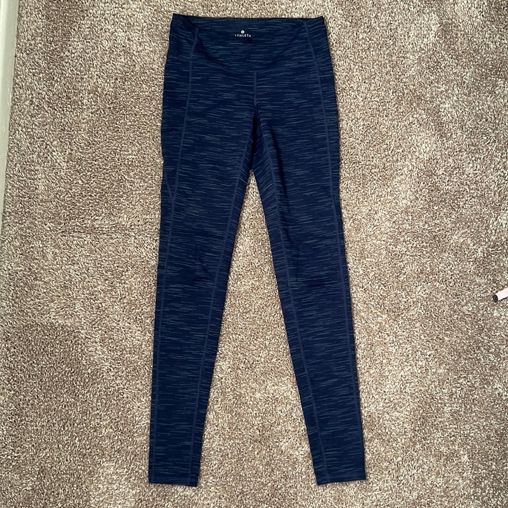 Athleta Blue High-Waist Leggings with Tapered Design